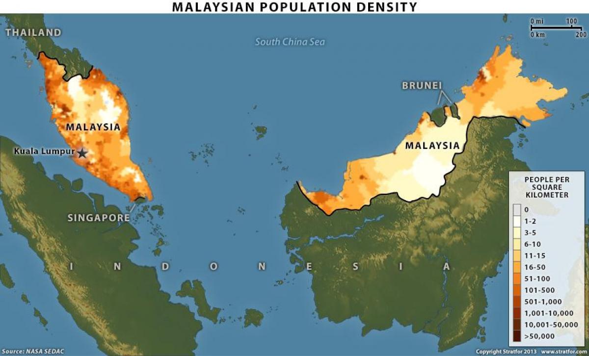 carte de la densité de population malaisienne