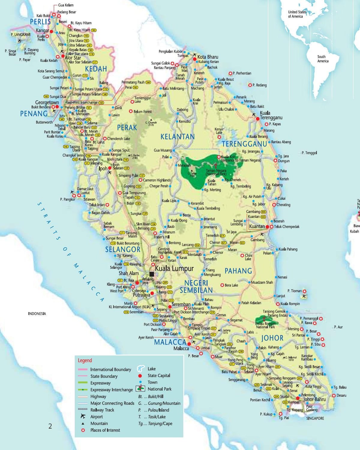 carte des directions sur la carte de la malaisie