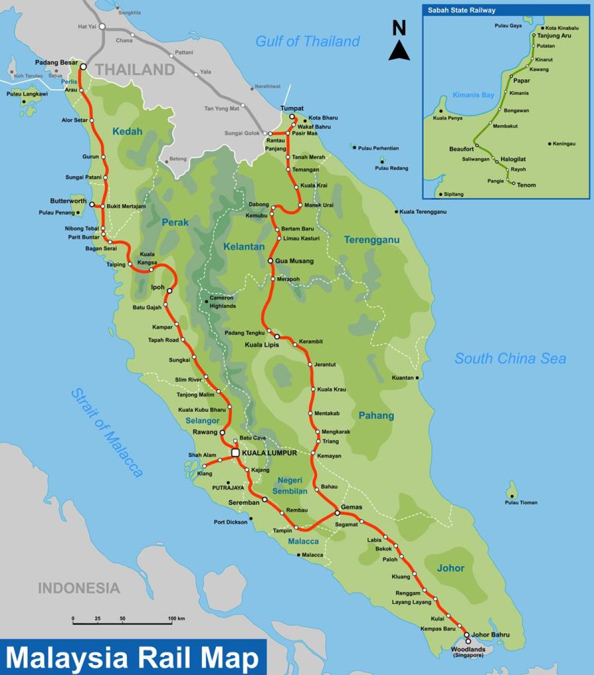ktm la carte de l'itinéraire en malaisie