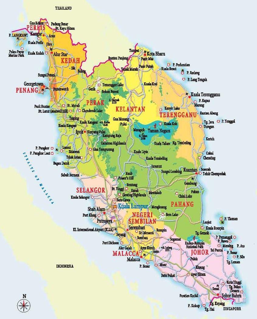 carte de l'ouest de la malaisie