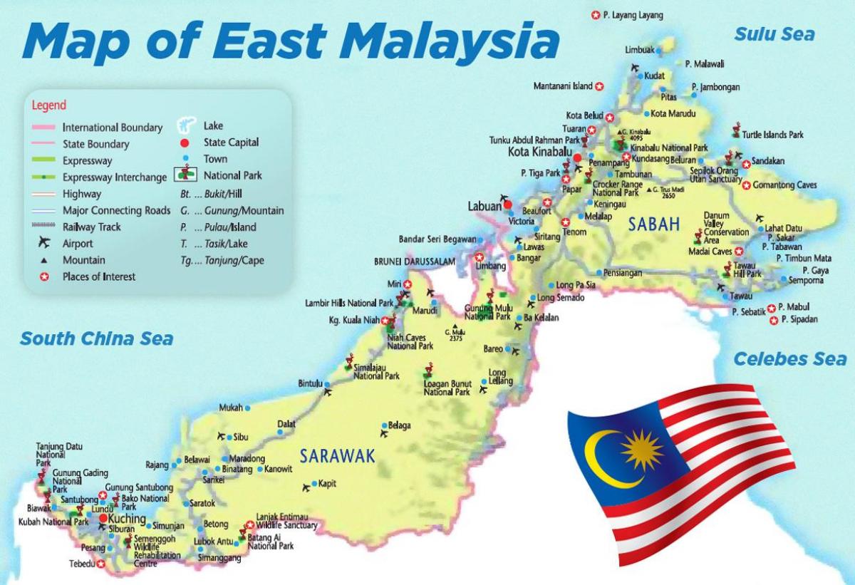carte de l'est de la malaisie