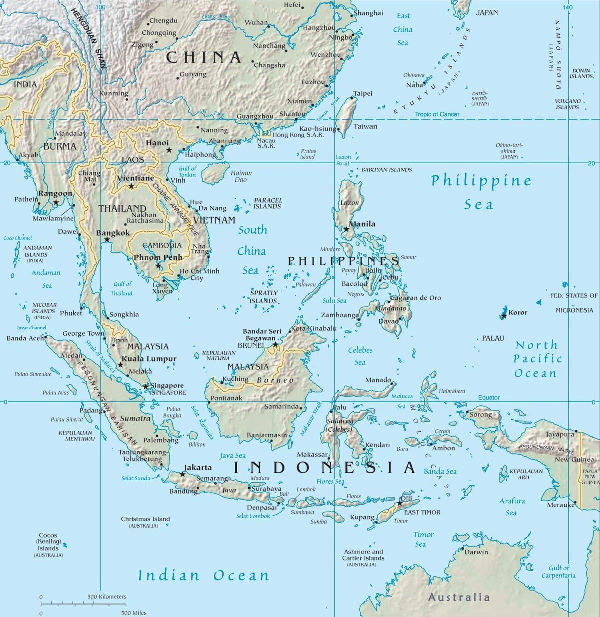 carte de la malaisie et dans les pays environnants