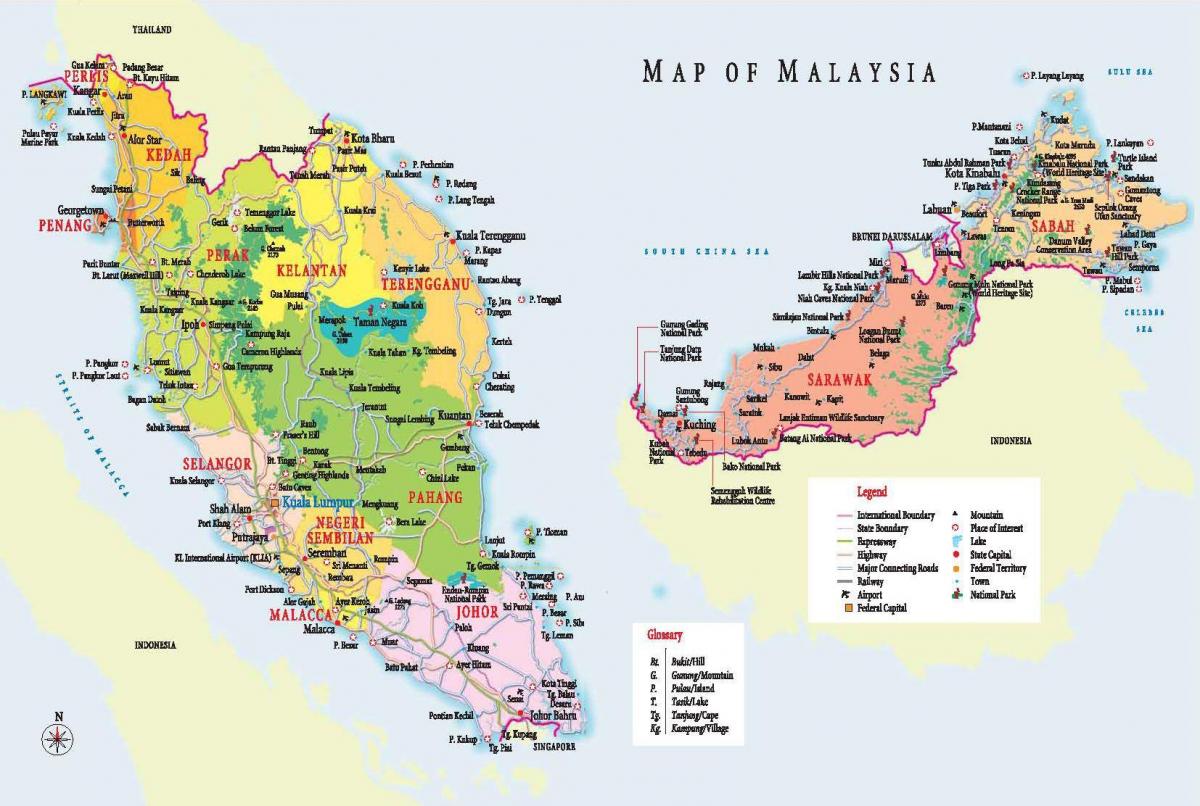 la malaisie, la carte touristique du guide de