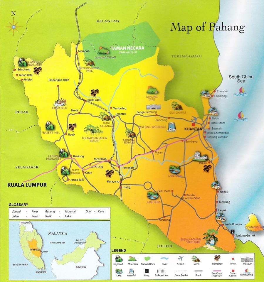 carte de l'etat de pahang malaisie