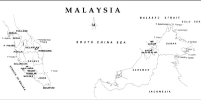 Carte de carte de contour de la malaisie avec les frontières de l'etat
